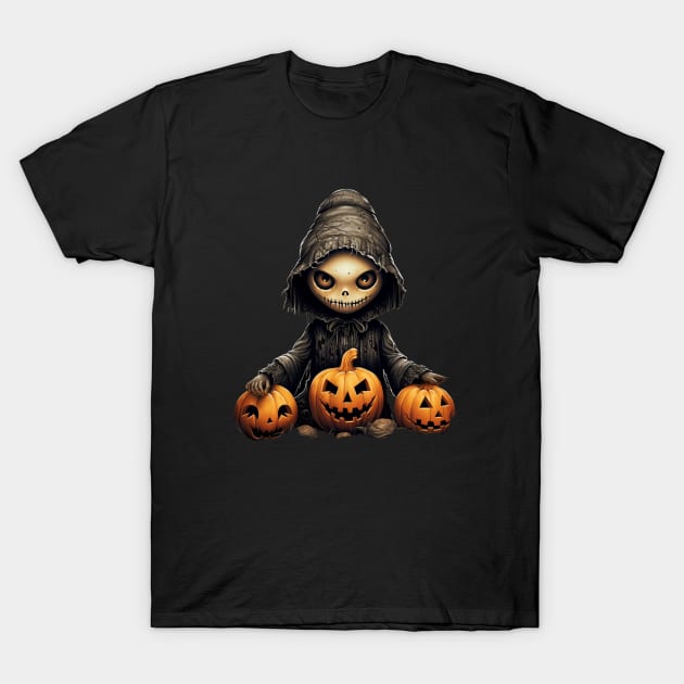 Evil Pumpkin Doll Halloween T-Shirt by FrogandFog